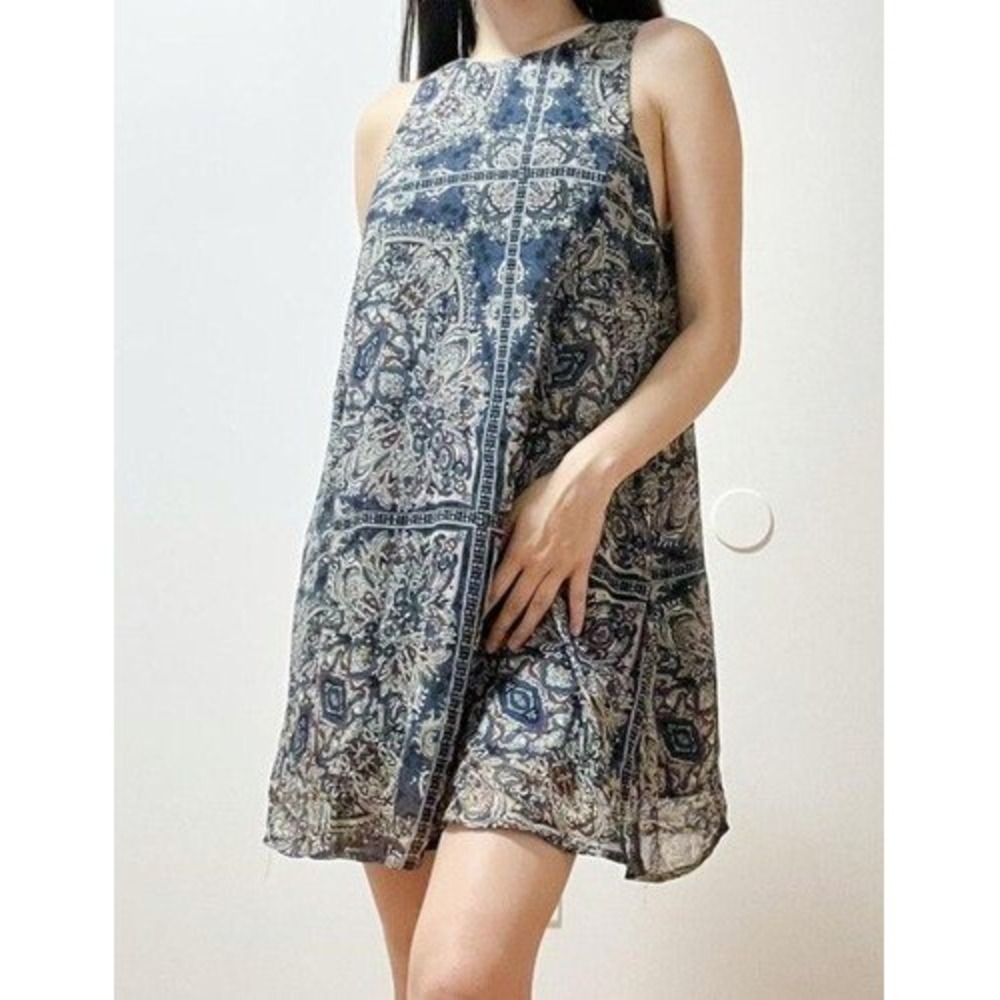 Abercrombie & Fitch Chiffon Blue Paisley Medallion High Neck Shift Dress S Boho